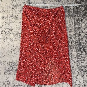 Red Floral Midi Skirt